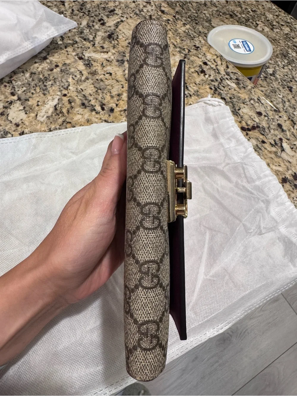 Gucci Red Leather & GG Monogram Continental Wallet with Gold Hardware